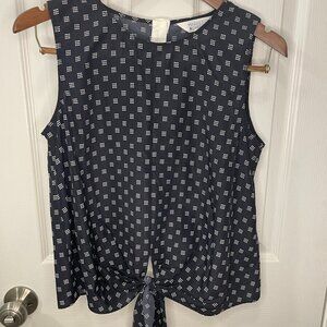 Blue and White Patterned Tie Tank